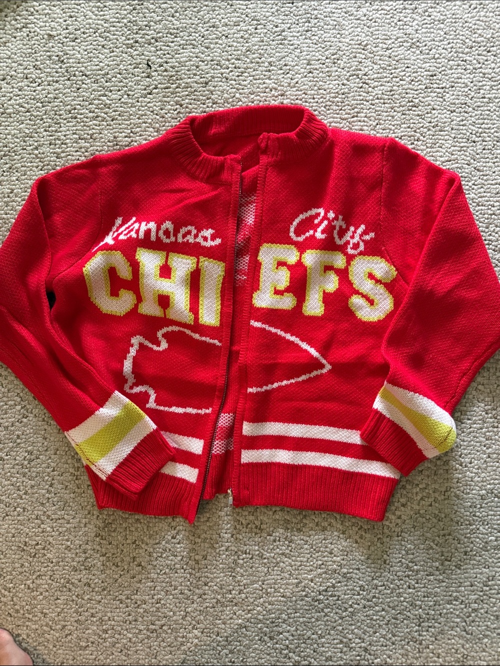Kansas City Chiefs Red Fan Zip Cardigan Sweater